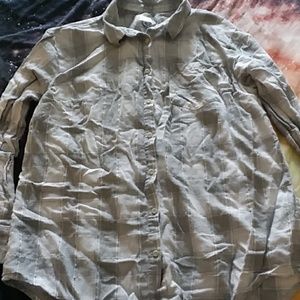 Light Grey and White Plaid Top